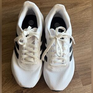 Adidas Womens White Sneakers with Black Stripes